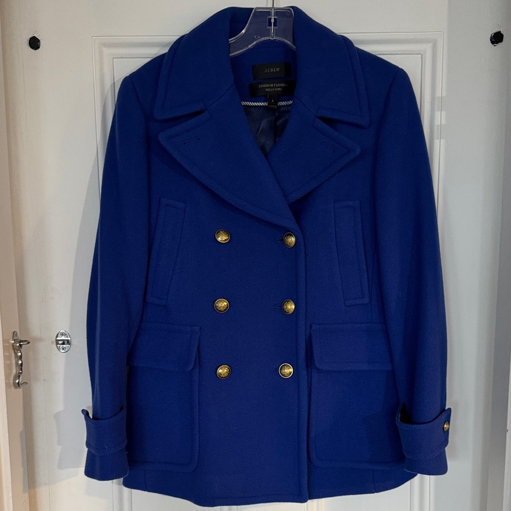 J. Crew Women's Stadium Cloth Nello Gori Peacoat with Brass Buttons